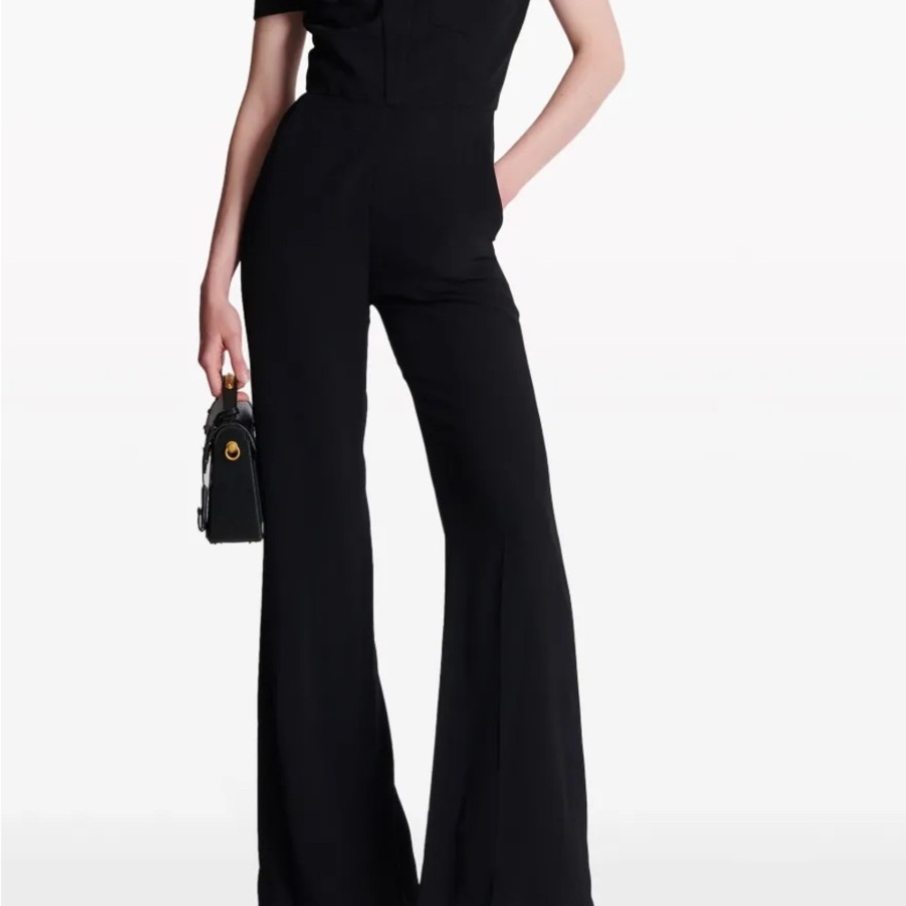 BALMAIN Black Off-Shoulder Jumpsuit with Gold Buttons - Picture 2 of 10